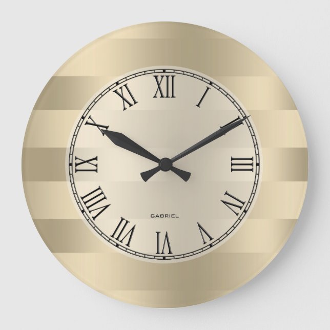 Modern Metallic Light Gold Stripes Pattern Large Clock (Front)