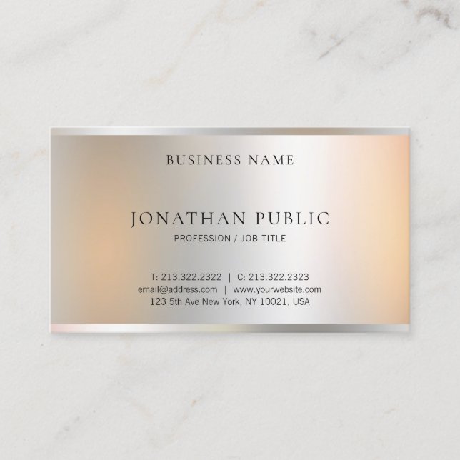 Modern Metallic Look Minimalist Design Elegant Business Card (Front)