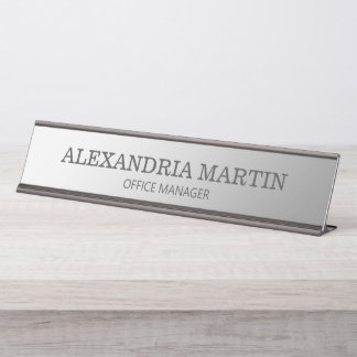 Modern Metallic Minimal Silver Job Title Name Desk Name Plate