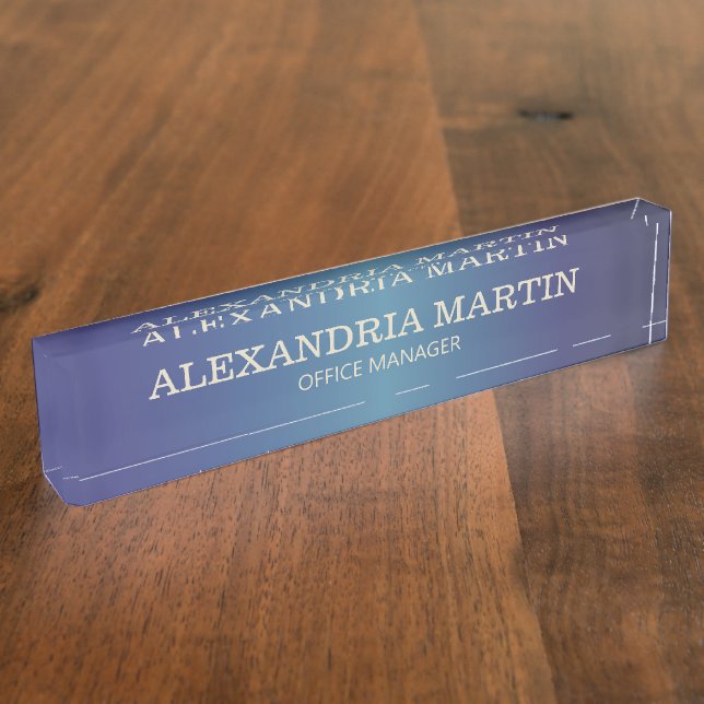 Modern Metallic Navy Blue Name Job Title Nameplate (Side)