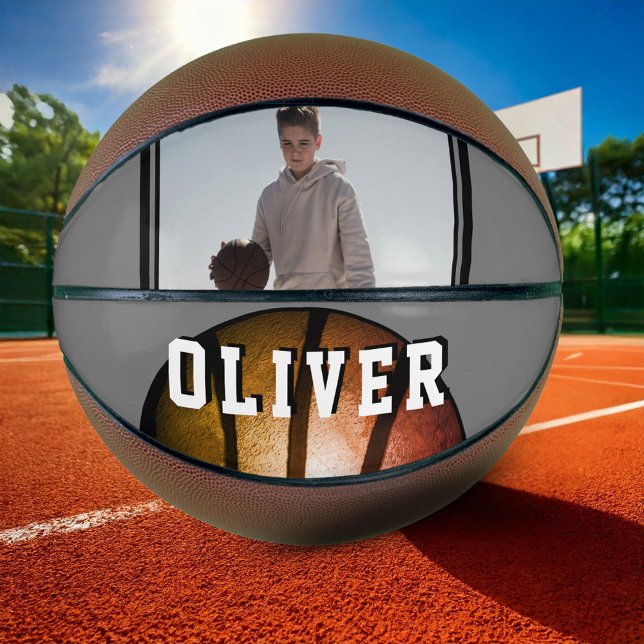 Modern Metallic Orange Name Photo Basketball (Creator Uploaded)