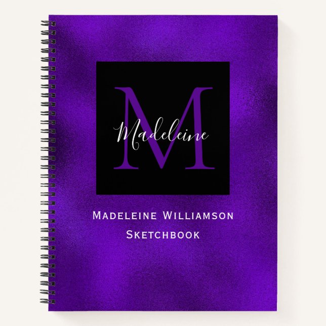 Modern Metallic Purple Effect Sketchbook Notebook (Front)