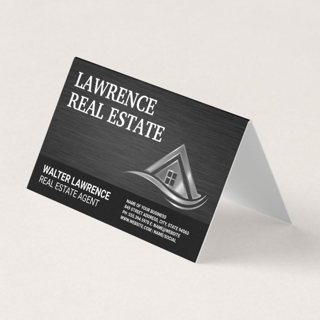 Modern Metallic Real Estate Logo Business Card (Front)