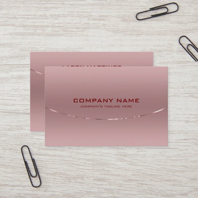 Modern Metallic Rose Gold Background Business Card (Front/Back In Situ)
