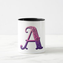 Modern Metallic Rosemaling Letter A, Pink/Purple
