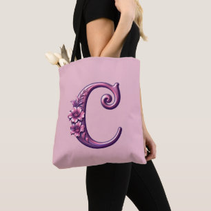 Modern Metallic Rosemaling Letter C, Pink/Purple Tote Bag