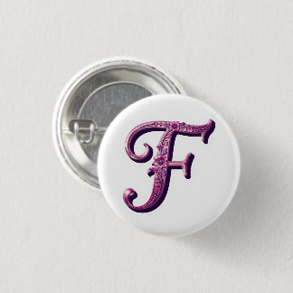 Modern Metallic Rosemaling Letter F, Pink/Purple 3 Cm Round Badge