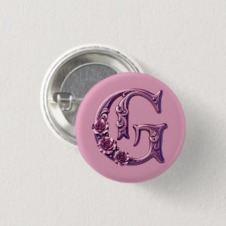 Modern Metallic Rosemaling Letter G, Pink/Purple 3 Cm Round Badge