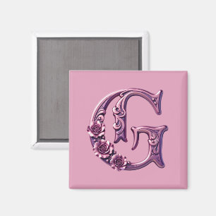 Modern Metallic Rosemaling Letter G, Pink/Purple Magnet