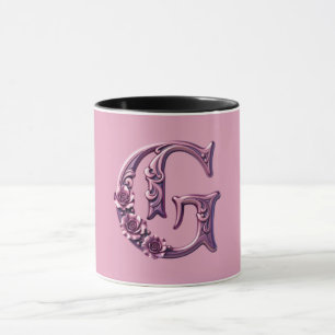 Modern Metallic Rosemaling Letter G, Pink/Purple Mug