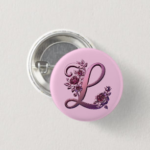 Modern Metallic Rosemaling Letter L, Pink/Purple 3 Cm Round Badge