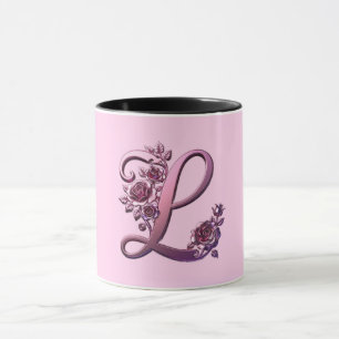 Modern Metallic Rosemaling Letter L, Pink/Purple Mug