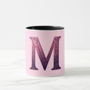 Modern Metallic Rosemaling Letter M, Pink/Purple Mug