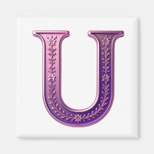 Modern Metallic Rosemaling Letter U, Pink/Purple Magnet