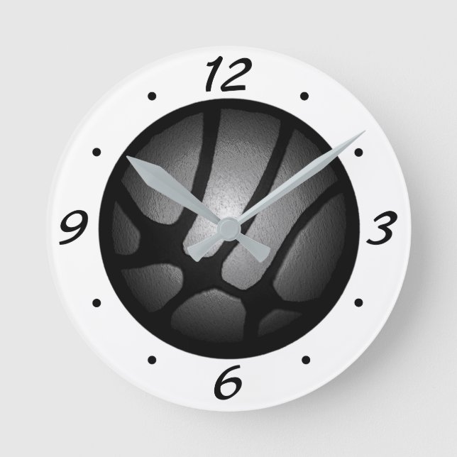 Modern Metallic Silver Basketball Ball Number Round Clock (Front)
