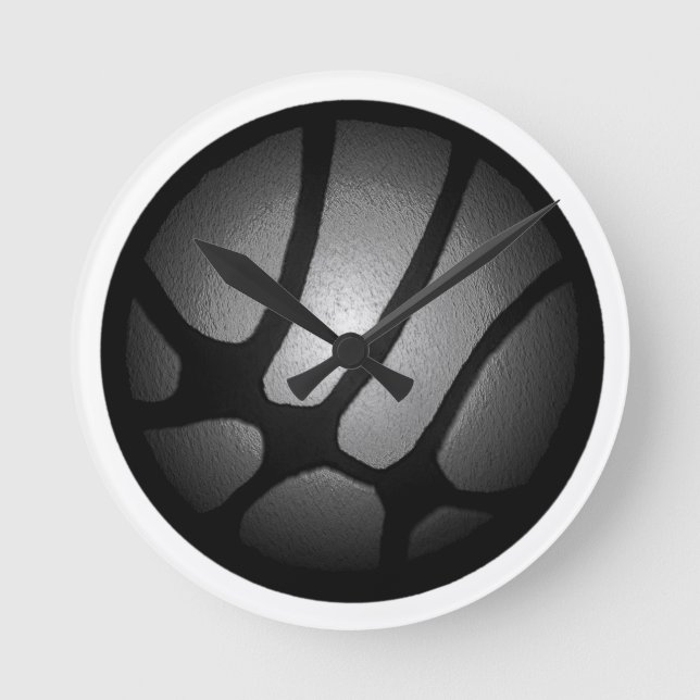 Modern Metallic Silver Black Basketball Ball  Round Clock (Front)
