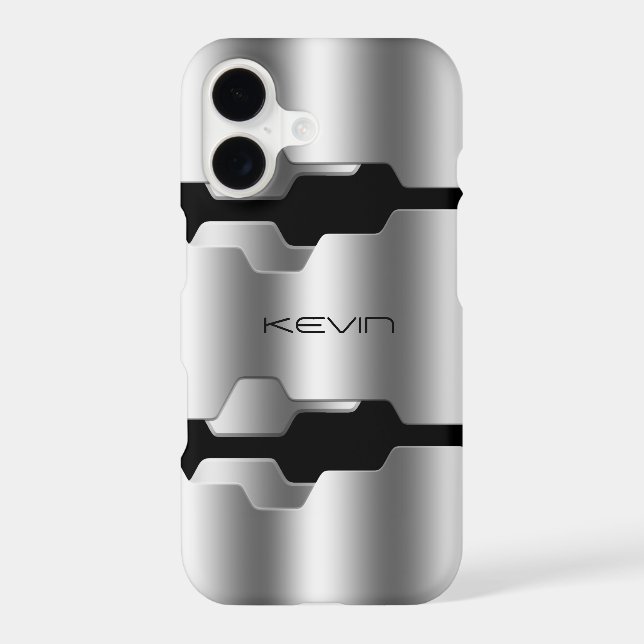 Modern Metallic Silver & Black Geometric Design (Back)