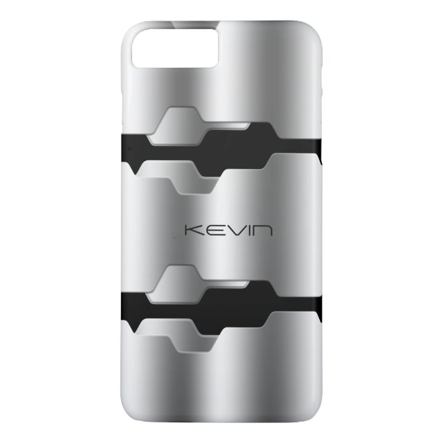 Modern Metallic Silver & Black Geometric Design Case-Mate iPhone Case (Back)