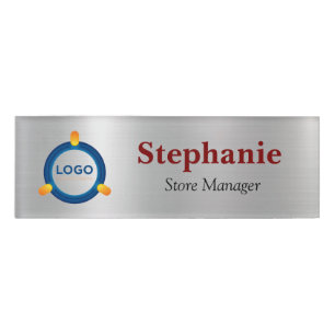 Modern Metallic Silver Brushed Magnetic Company  N Name Tag