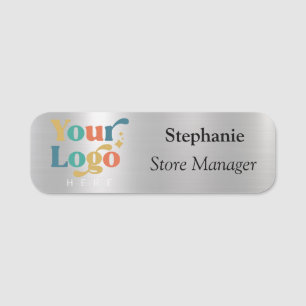 Modern Metallic Silver Brushed Magnetic Company Name Tag