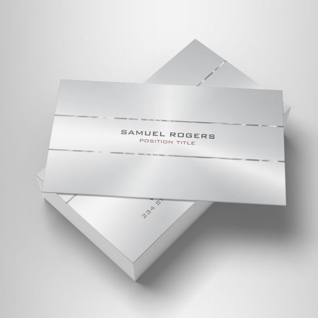 Modern Metallic Silver Design Stainless Steel Look Business Card (Creator Uploaded)