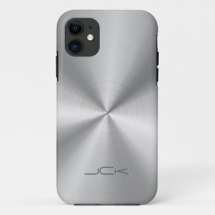 Modern Metallic Silver-Grey Stainless Steel Look iPhone 11 Case