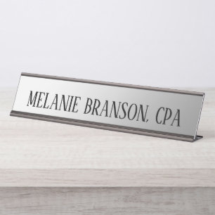 Modern Metallic Silver Job Title Name Desk Name  Plate