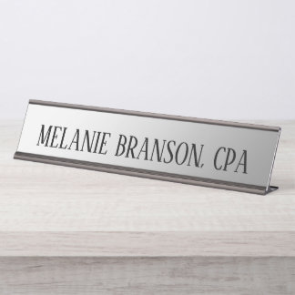 Modern Metallic Silver Job Title Name Desk Name  Plate