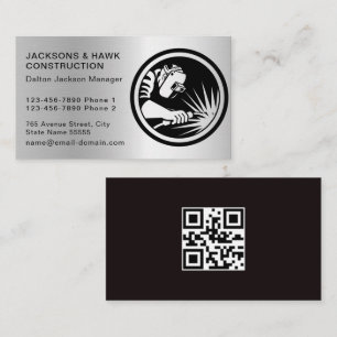 Modern Metallic Silver Look Simple Construction  Business Card