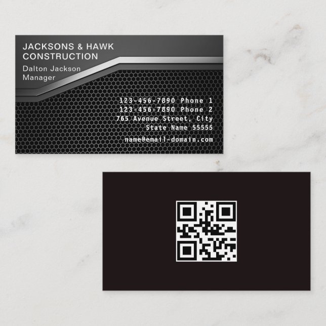 Modern Metallic Silver Look Simple Construction  Business Card (Front/Back)