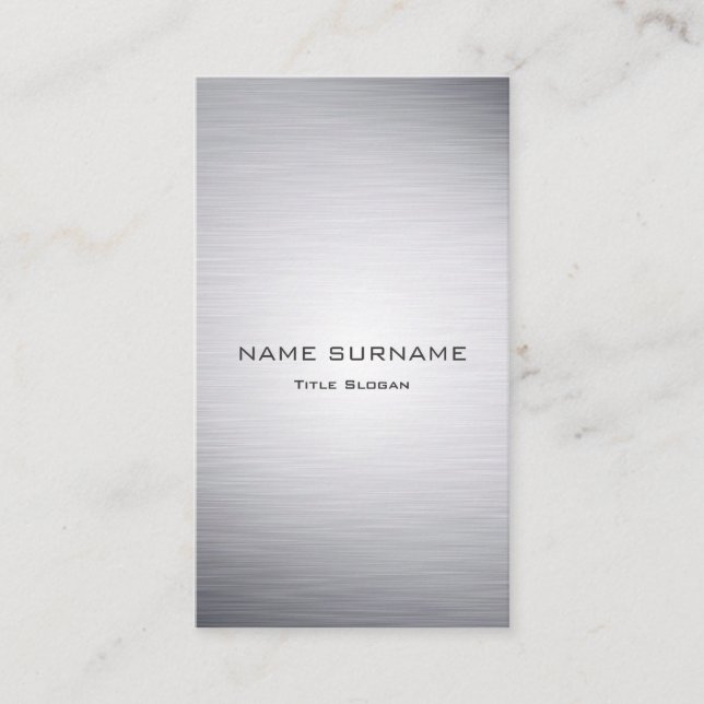 Modern Metallic Silver Look Vertical Business Card (Front)