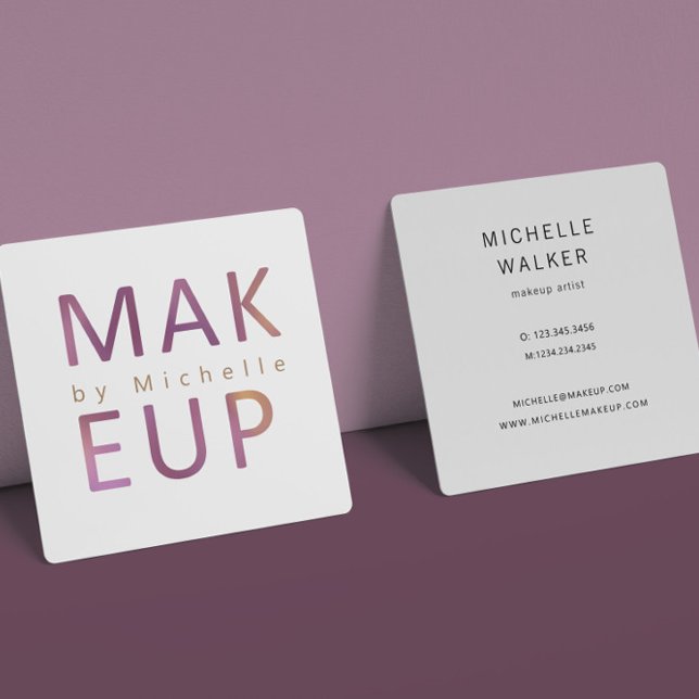 Modern Metallic Typography  Makeup Artist Square Business Card (Creator Uploaded)