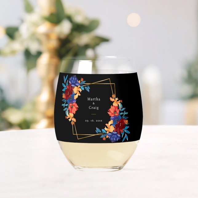 Modern Mexican Fiesta Flower Wedding Black Stemless Wine Glass (Insitu (Wedding))