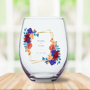 Modern Mexican Fiesta Flower Wedding Stemless Wine Glass