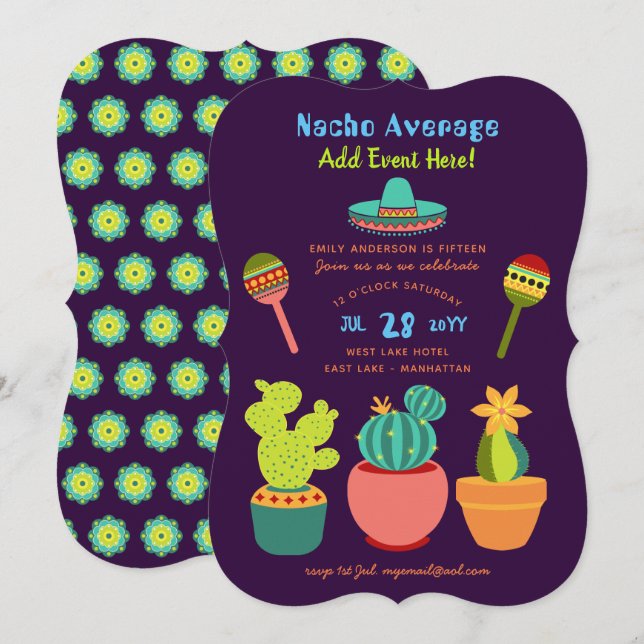 Modern Mexican FIESTA Invitations NACHO AVERAGE (Front/Back)