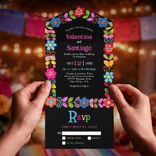 Modern Mexican floral wedding All In One Invitation