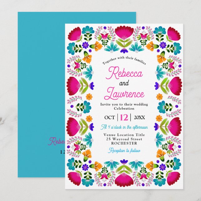 Modern Mexican floral wedding Invitation (Front/Back)