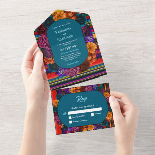 Modern Mexican flowers wedding All In One Invitation