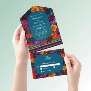 Modern Mexican flowers wedding All In One Invitation