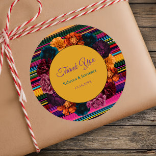 Modern Mexican flowers wedding yellow  Classic Round Sticker