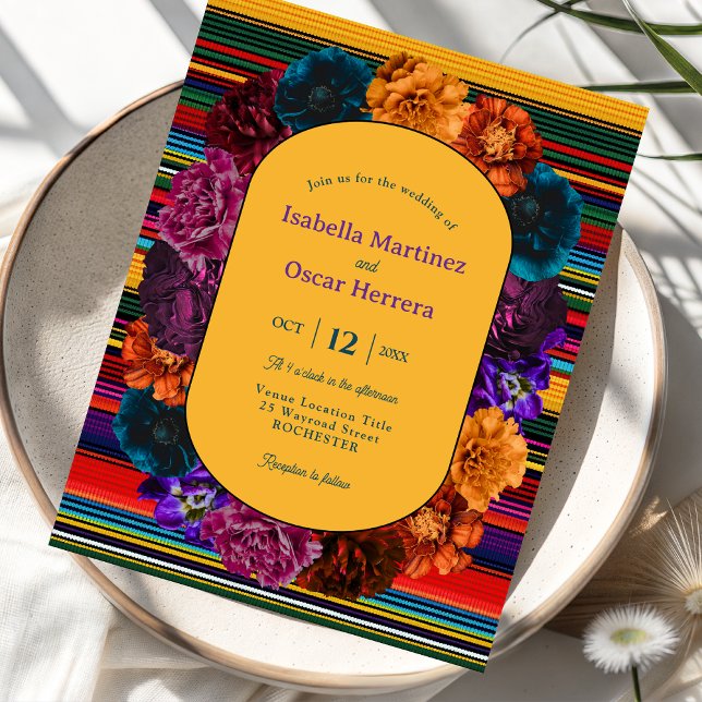 Modern Mexican flowers yellow wedding invitation (Creator Uploaded)