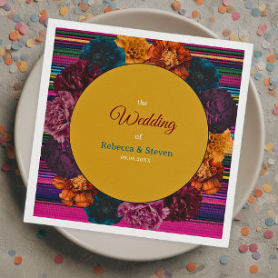 Modern Mexican flowers yellow wedding Napkin