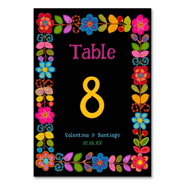 Modern Mexican wedding invitation Table Number (Front)