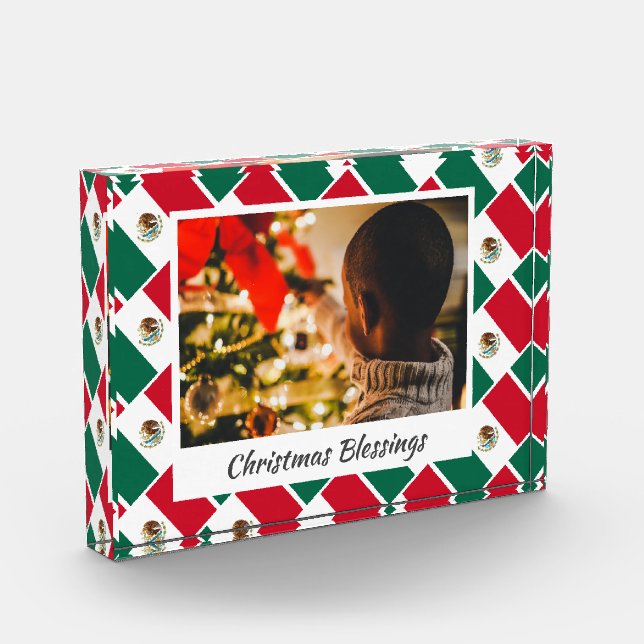 Modern MEXICO FLAG Christmas Keepsake Photo Block (Left)