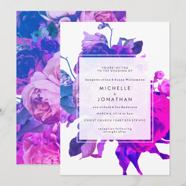 Modern Miami Roses Wedding Invitation (Front/Back)