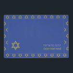 Modern Mid Blue | Enjoy Your Meal | STAR OF DAVID Laminated Place Mat<br><div class="desc">Modern mid blue STAR OF DAVID Table Placemats, showing with faux gold Star of David in a tiled pattern. Near the bottom, there is a larger single Star of David, plus text that reads ENJOY YOUR MEAL in English and Hebrew text. These are CUSTOMIZABLE so you can PERSONALIZE with your...</div>