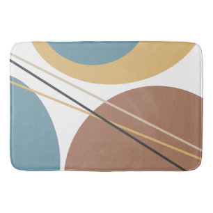 Modern Mid Century Abstract Blue Brown Bath Mat