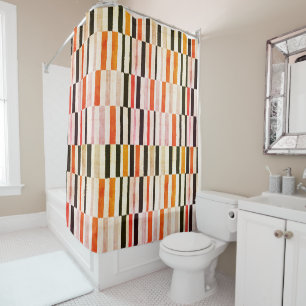 Modern Mid Century Abstract Orange Stripe Pattern Shower Curtain