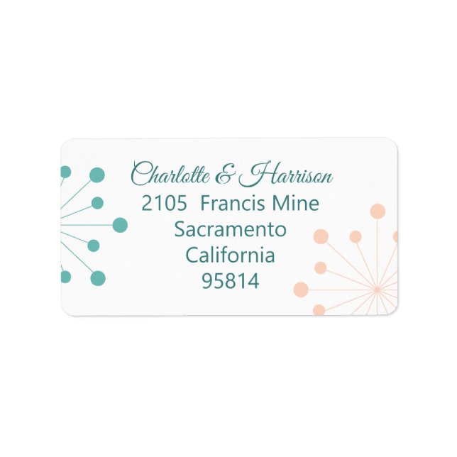 Modern Mid Century Atomic Starburst Wedding  Label (Front)