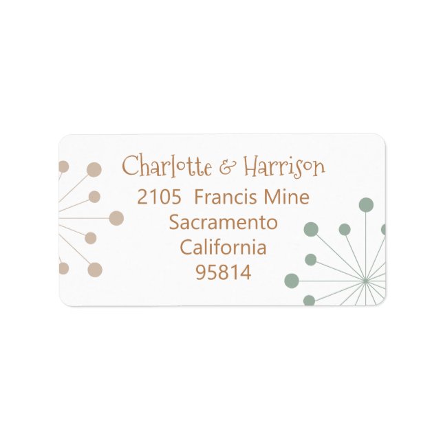 Modern Mid Century Atomic Starburst Wedding  Label (Front)